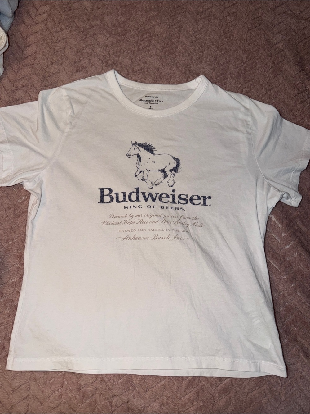 A&F Budweiser White Logo Tee with Horse Graphic
